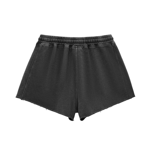 Snow Washed Raw Edge Drawstring Shorts